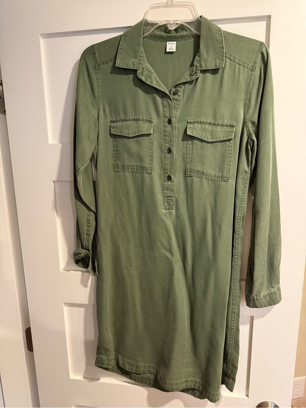 Olive Green Long Sleeve Shirt Dress